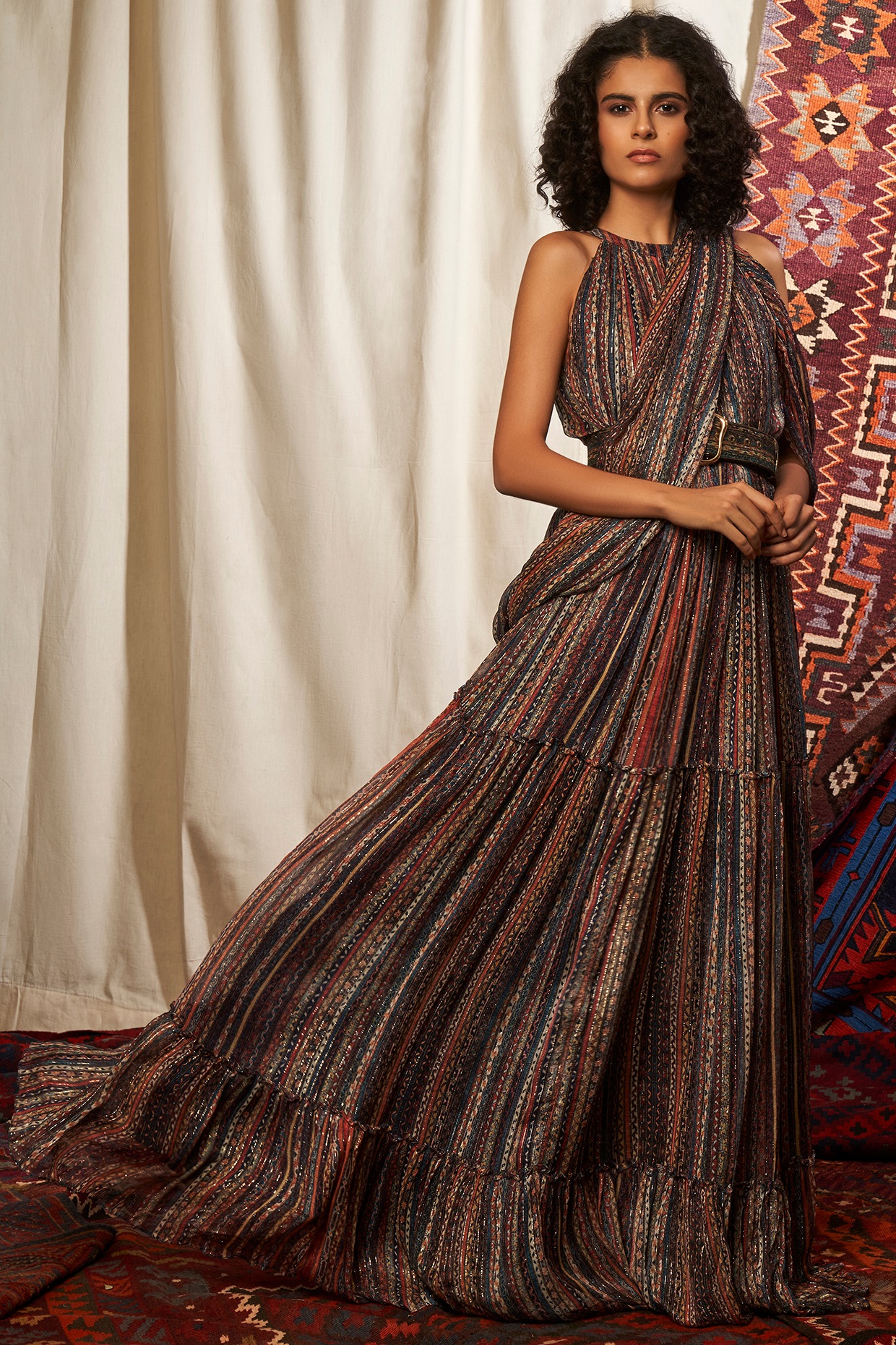 Multi Colored Printed Saree Maxi Dress ...